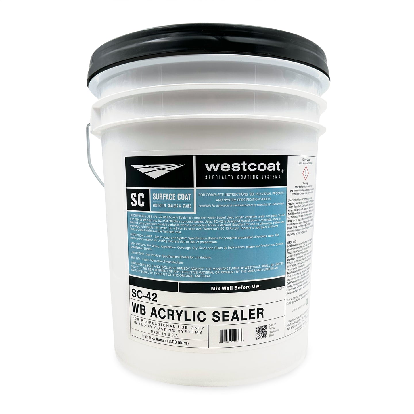 Westcoat SC-42 – Clear Water-Based Acrylic Concrete Sealer – 5 Gallon