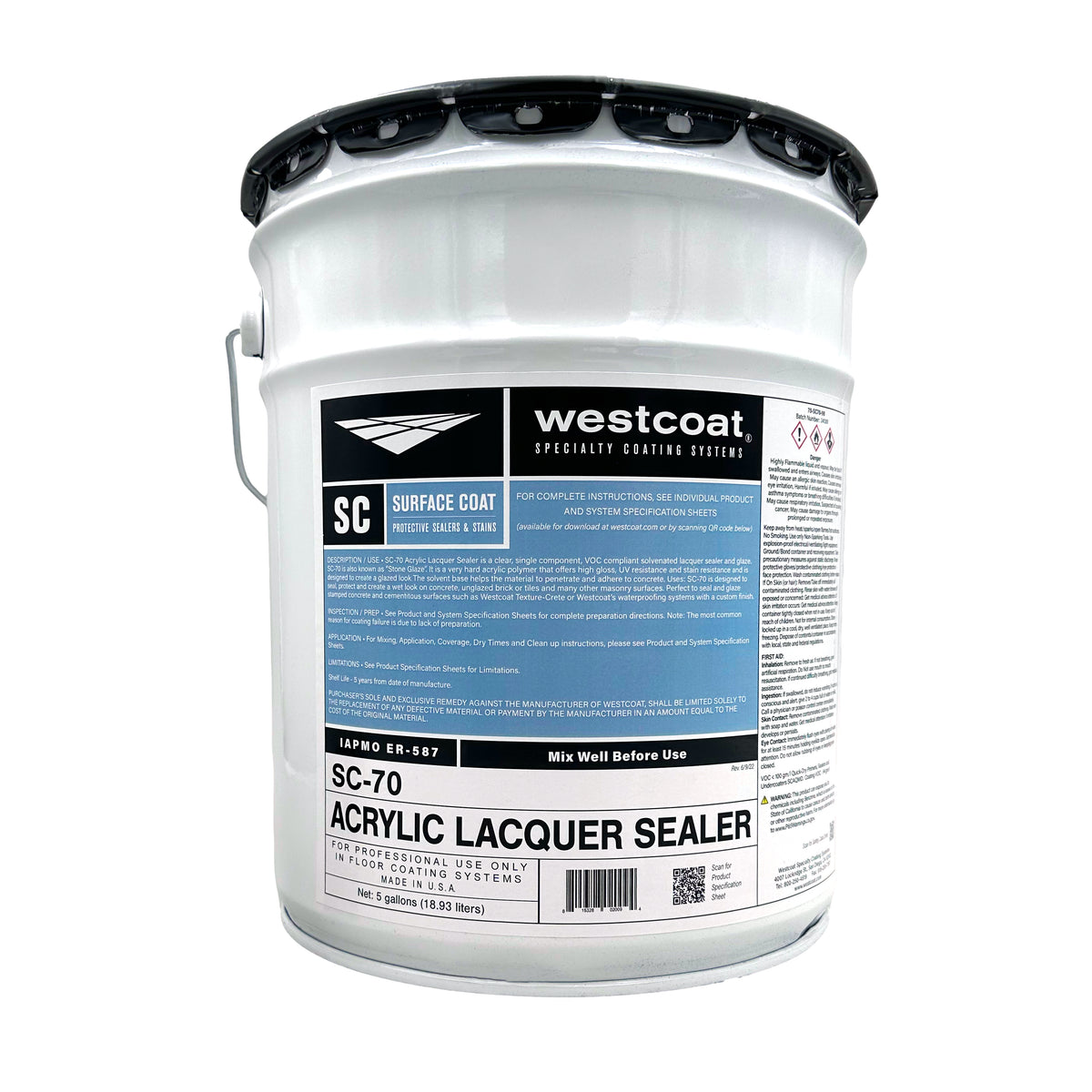 Westcoat SC70 Acrylic Lacquer Sealer 5 Gallon Concrete Exchange