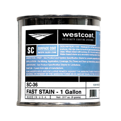 Westcoat SC-36 Fast Stain - 1 Gallon (1/2 Pint Can Makes 1 Gallon)