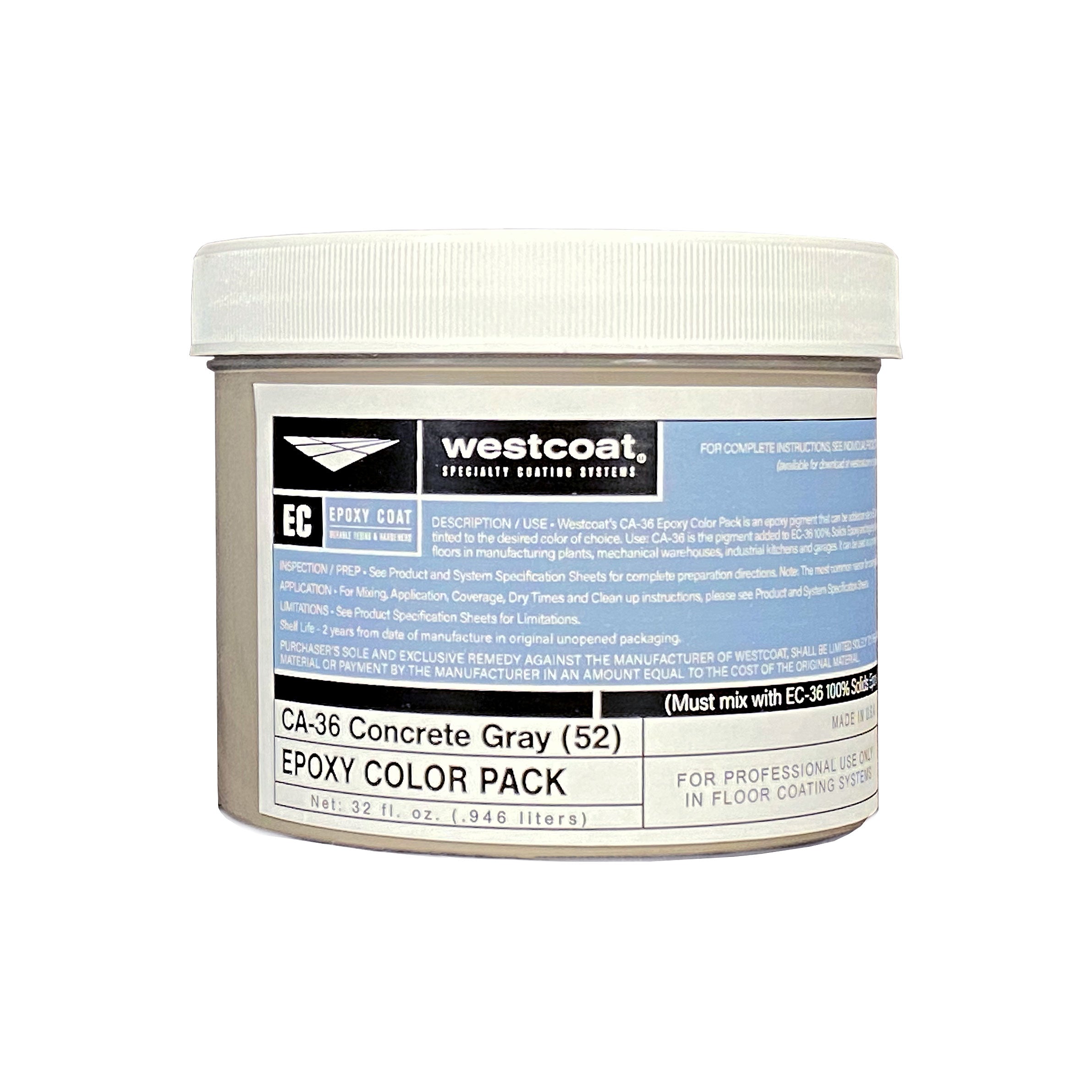 Westcoat CA-36 Epoxy Color Pack Concrete Gray
