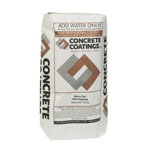 Bag of Gray Concrete Coatings Microtek Smooth Grade concrete coating on a white background