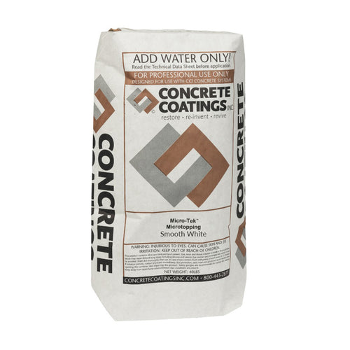 Bag of White Concrete Coatings Microtek Smooth Grade concrete coating on a white background